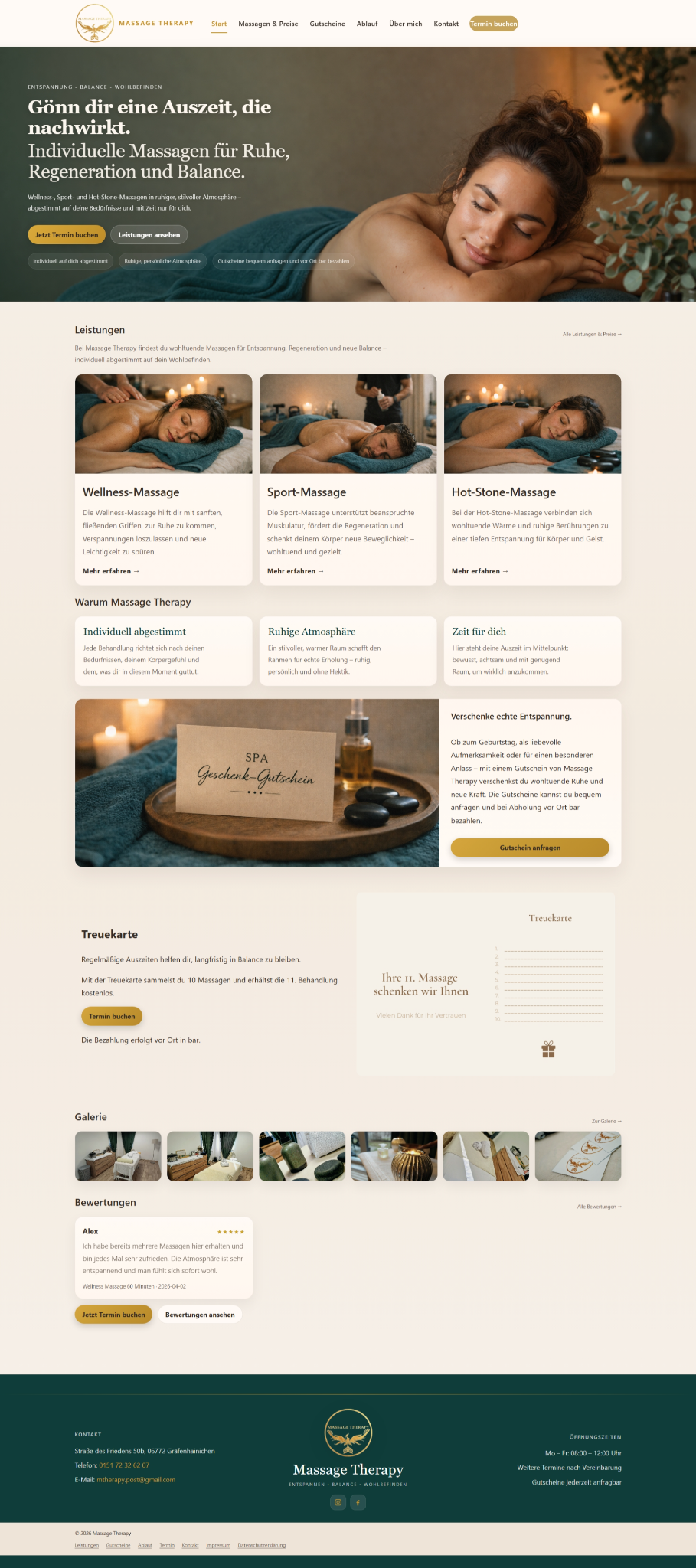 Startseite der Webseite Massage Therapy