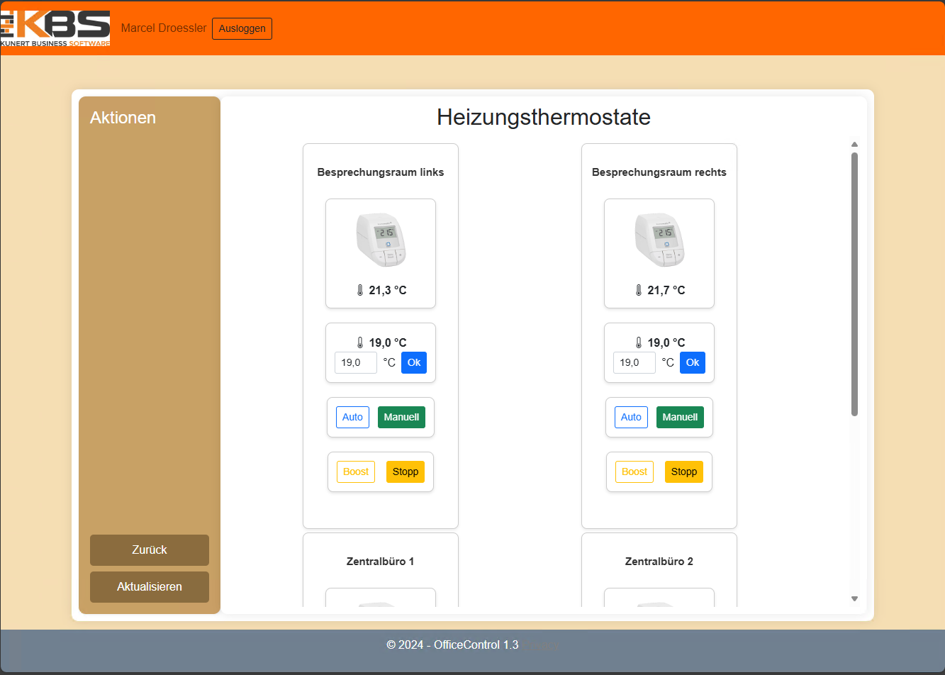 Ansicht der verbundenen Heizkörperthermostate